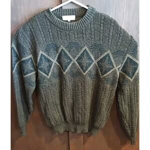Vintage Argyle Diamond Mens Large Brown Crew Neck Pullover Sweater Yugoslavia